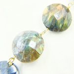 Load image into Gallery viewer, Coated Labradorite Coin Shape Gold Plated Wire Chain. CLB19