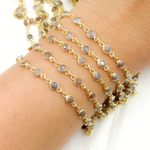 Load image into Gallery viewer, Coated Chocolate Moonstone Round Shape Bezel Gold Plated Wire Chain. CMS109