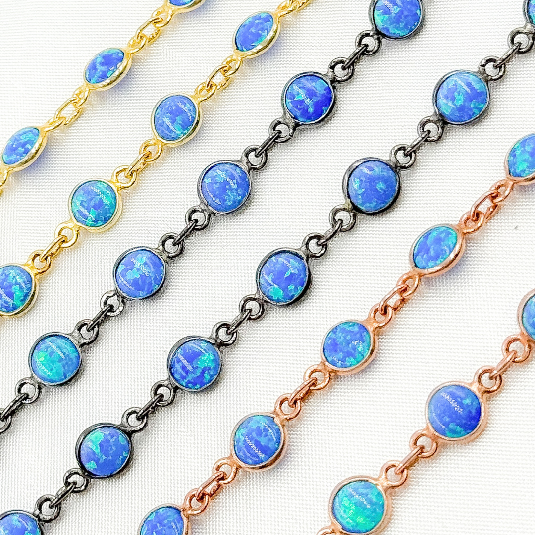 Created Blue Opal Round Shape Connected Chain. CBO9