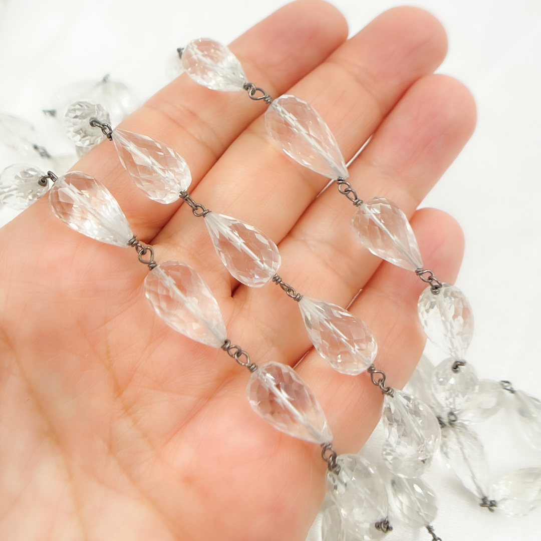 Crystal Tear Drop Shape Oxidized Wire Chain. CR26