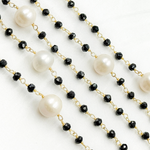 Load image into Gallery viewer, Black Spinel &amp; Pearl Gold Plated 925 Sterling Silver Wire Chain. BSP59
