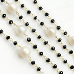 Load image into Gallery viewer, Black Spinel & Pearl Gold Plated 925 Sterling Silver Wire Chain. BSP59