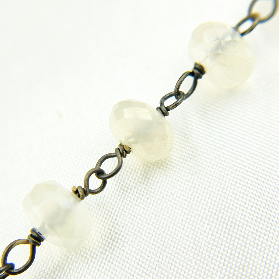 Coated White Chalcedony Oxidized Wire Chain. CWC1