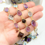 Load image into Gallery viewer, Multi Gemstone Bezel Gold Plated Wire Chain.