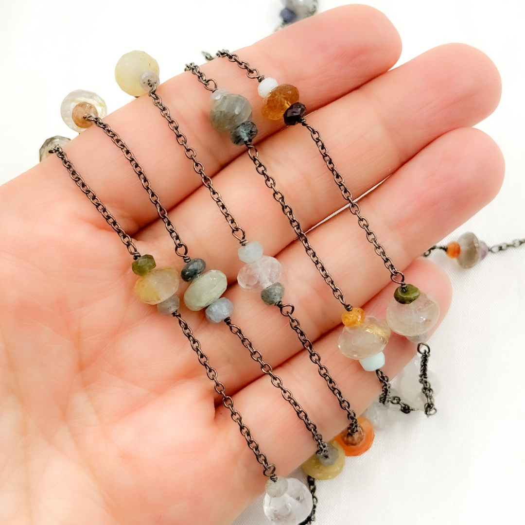 Multi Gemstone Oxidized Connected Wire Chain. MGS4