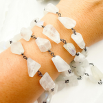 Load image into Gallery viewer, White Moonstone Organic Shape Oxidized Wire Chain. WMS30