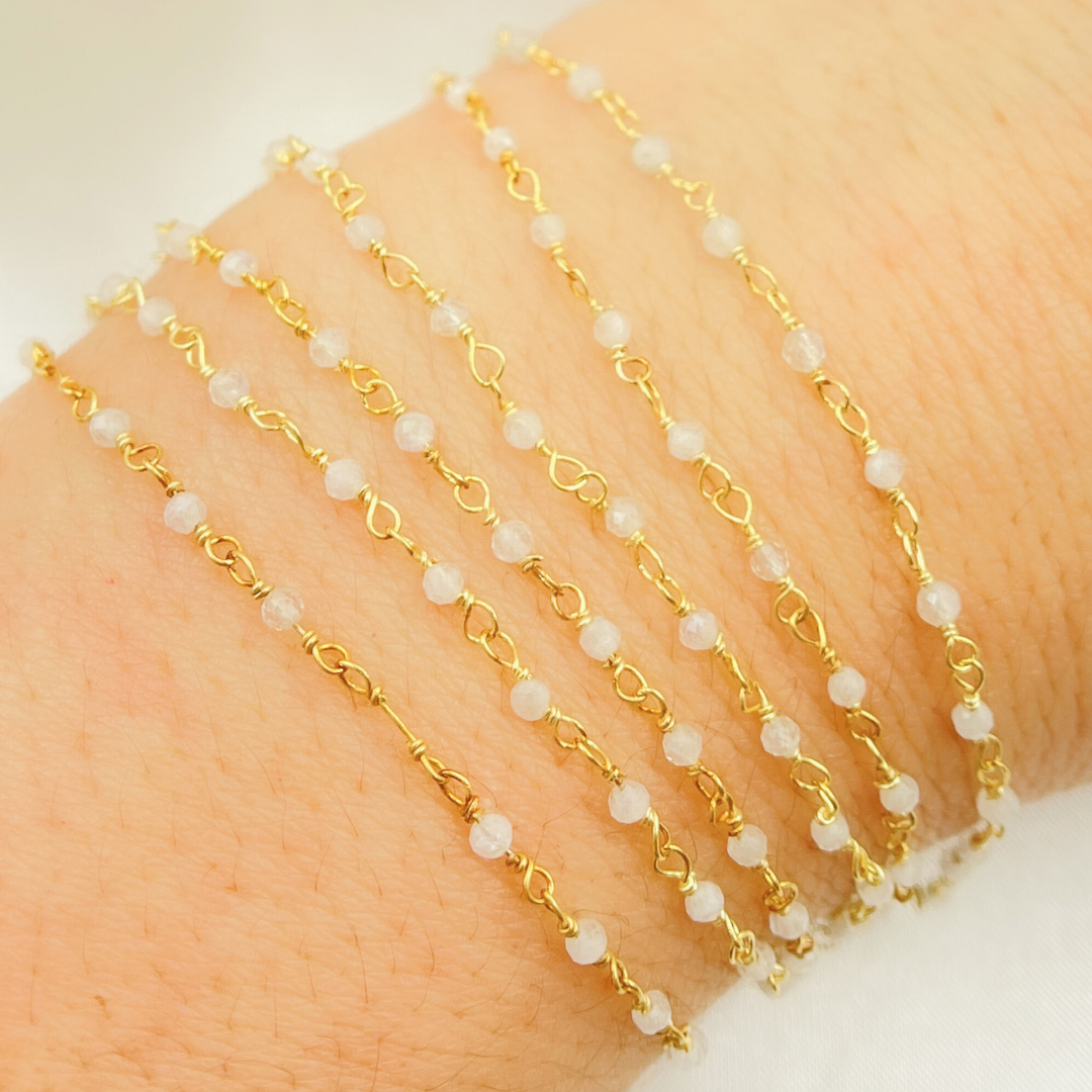 Moonstone Wire Wrap Chain made with Gold Plated 925 Sterling Silver
