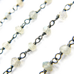 Load image into Gallery viewer, Coated Moonstone Black Rhodium 925 Sterling Silver Wire Chain. CMS52