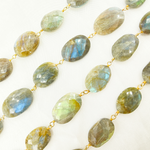 Load image into Gallery viewer, Labradorite Oval Shape Gold Plated Wire Chain. LAB75