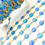 Load image into Gallery viewer, Created Blue Opal Oval Shape Connected Chain. CBO10