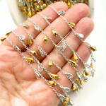 Load image into Gallery viewer, Golden Pyrite Drop & CZ Pear Shape Dangle 925 Sterling Silver Wire Chain. PYR29