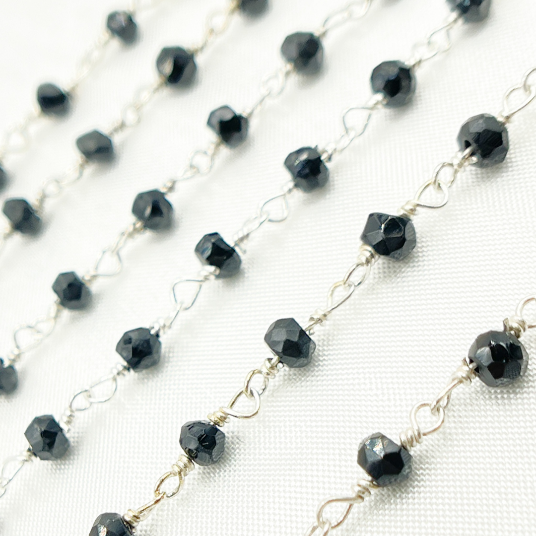Black Spinel 925 Sterling Silver Wire Chain. BSP55