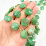 Load image into Gallery viewer, Chrysoprase Coin Shape Gold Plated Wire Chain. CHR11