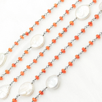 Load image into Gallery viewer, Carnelian & Pearl Round Shape Oxidized Wire Chain. CAR12