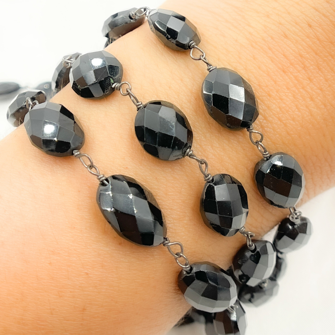 Black Spinel Oval Shape Oxidized Wire Chain. BSP44