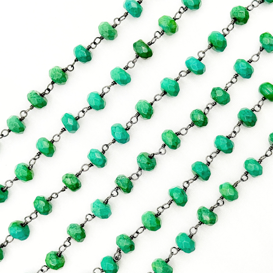 Green Turquoise Rondel Shape Oxidized Wire Chain. TRQ50