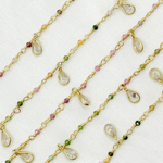 Load image into Gallery viewer, Multi Tourmaline & CZ Dangle Gold Plated Wire Chain. MTO17