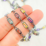 Load image into Gallery viewer, CZ45. Multi Color Cubic Zirconia Rectangular Shape Connected Chain