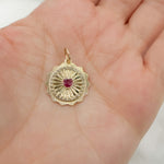 Load image into Gallery viewer, 14k Solid Gold Diamond and Ruby Heart Circle Charm. GDP571