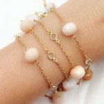 Load image into Gallery viewer, Pink Opal Rondel Shape & White Topaz Gold Plated Connected Wire Chain