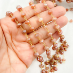 Load image into Gallery viewer, Coated Peach Moonstone Gold Plated Wire Chain. CMS78