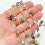 Load image into Gallery viewer, Labradorite & Pearl Gold Plated Wire Chain. LAB4