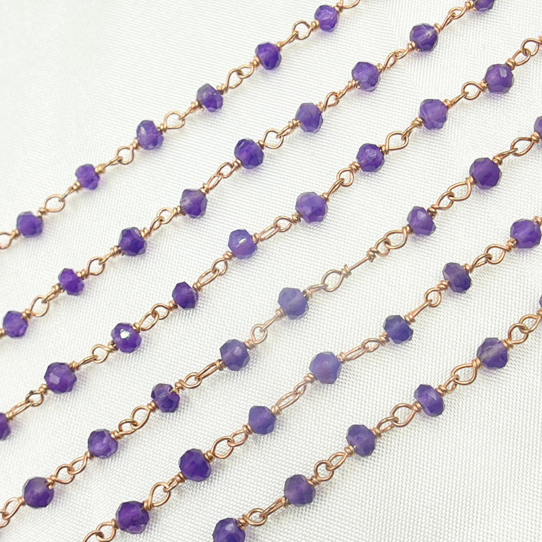 Amethyst Rose Gold Plated 925 Sterling Silver Wire Chain. AME10