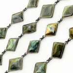 Load image into Gallery viewer, Labradorite Rhomb Shape Bezel Oxidized Wire Chain. LAB20