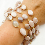 Load image into Gallery viewer, Coated Peach Oval Moonstone Gold Plated Wire Chain. CMS77