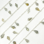 Load image into Gallery viewer, Labradorite Drop Dangle 925 Sterling Silver Wire Chain. LAB108
