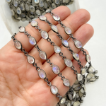 Load image into Gallery viewer, White Moonstone Oval & Pear Shape Bezel Oxidized Wire Chain. WMS8