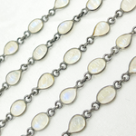 Load image into Gallery viewer, White Moonstone Oval & Pear Shape Bezel Oxidized Wire Chain. WMS8