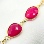 Load image into Gallery viewer, Pink Chalcedony Shape Bezel Gold Plated Wire Chain. PCL2