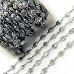 Load image into Gallery viewer, Coated Labradorite Round Shape Bezel Oxidized Wire Chain. CLB71
