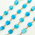 Load image into Gallery viewer, Turquoise Cube Shape Gold Plated Wire Chain. TRQ26