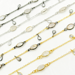 Load image into Gallery viewer, White Moonstone Bezel Set Oval & Pear Shape CZ Dangle Wire Chain. WMS2