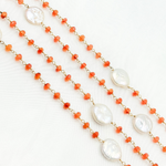 Load image into Gallery viewer, Carnelian & Pearl Round Shape Bezel Gold Plated Wire Chain. CAR11
