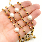 Load image into Gallery viewer, Golden Pyrite & Pearl Oxidized 925 Sterling Silver Wire Chain.