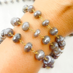 Load image into Gallery viewer, Coated Taupe Moonstone Gold Plated Wire Chain. CMS79