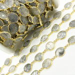 Load image into Gallery viewer, Black Rutile Organic Shape Bezel Gold Plated Wire Chain. BRU4