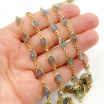 Load image into Gallery viewer, Labradorite Pear Shape Bezel Gold Plated Wire Chain. LAB28