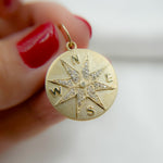 Load image into Gallery viewer, 14k Solid Gold Diamond Medallion Compass Charm. CGDP12