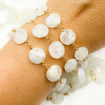 Load image into Gallery viewer, Coin Shape Moonstone Gold Plated Wire Chain.