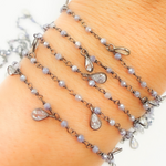 Load image into Gallery viewer, Coated Blue Moonstone & CZ Dangle Oxidized Wire Chain. CMS37