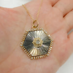 Load image into Gallery viewer, 14K Solid Gold Diamonds and Black Rhodium Sterling Silver Hexagon Charm. KSG60