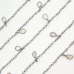 Load image into Gallery viewer, Coated Grey Moonstone & CZ Dangle Oxidized Wire Chain. CMS88