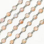 Load image into Gallery viewer, Coated Peach Moonstone Round Shape Bezel Oxidized Wire Chain. CMS17