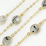 Load image into Gallery viewer, Black Rutile Round Shape Bezel Gold Plated Connected Wire Chain. BRU5