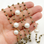 Load image into Gallery viewer, Pyrite & Pearl Gold Plated 925 Sterling Silver Wire Chain.