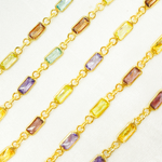 Load image into Gallery viewer, CZ45. Multi Color Cubic Zirconia Rectangular Shape Connected Chain